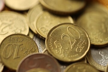 Pile of Euro coins. Various EURO coins for business money, financial cash, currency and economy concept
