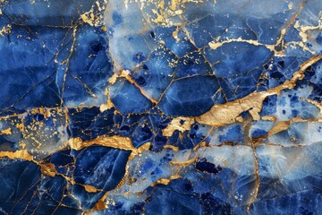 Fototapeta premium Image of Navy blue agate marble pattern with golden veins. Texture for background usage
