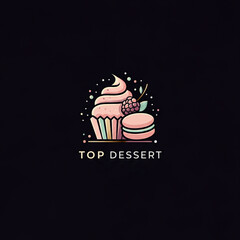 Delicious pastry delight featuring a cupcake and macaroon against a dark background. Generative AI