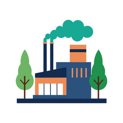 Naklejka premium Industrial building with trees colorful vector art illustration.