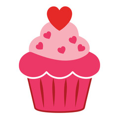 Valentine's Day Cupcake Vector with Sugar Hearts - Cartoon, Clipart, and Line Art Design 3.eps