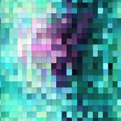 Colorful abstract seamless pattern, wallpaper, mosaic design featuring a vibrant mix of teal, purple, and aqua tiles arranged in a geometric pattern
