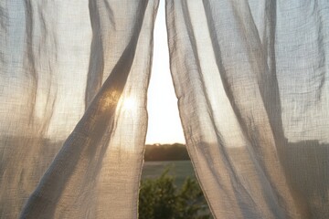 朝日がカーテンの間から差し込む静かな瞬間