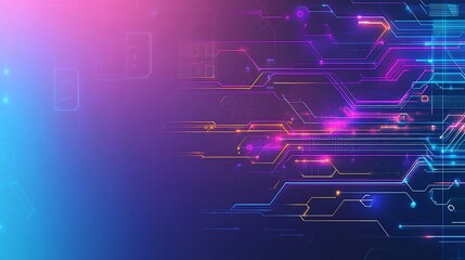Fototapeta premium Abstract digital technology background with glowing circuit lines and nodes.