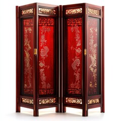 Fototapeta premium Intricate decorative room divider asian style furniture detail elegant interior close-up cultural artistry, isolated on white background