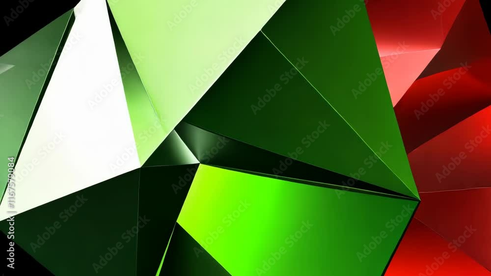 Poster abstract geometric shapes with vibrant green and red colors create a dynamic visual experience