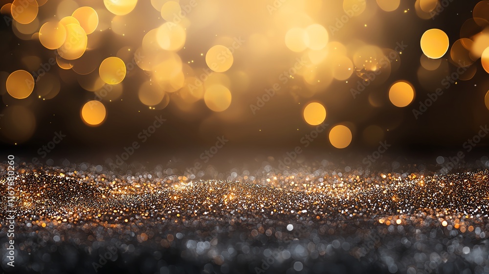Aufkleber abstract gold bokeh lights background with shimmering particles. perfect for festive or celebratory 