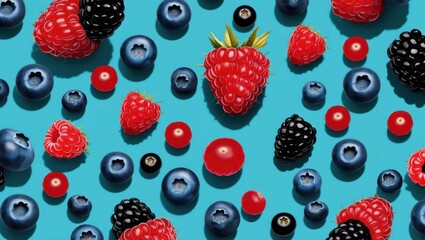 Vibrant berry harvest vibrant blue background food photography colorful display top view freshness