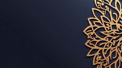 Fototapeta premium Golden Mandala Design on Dark Blue Background