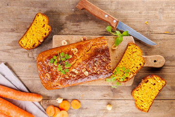 homemade vegan cake slice on wood background
