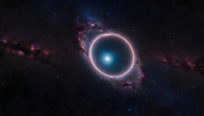 Fototapeta premium Bright star emitting energy ring forming abstract shape in deep space