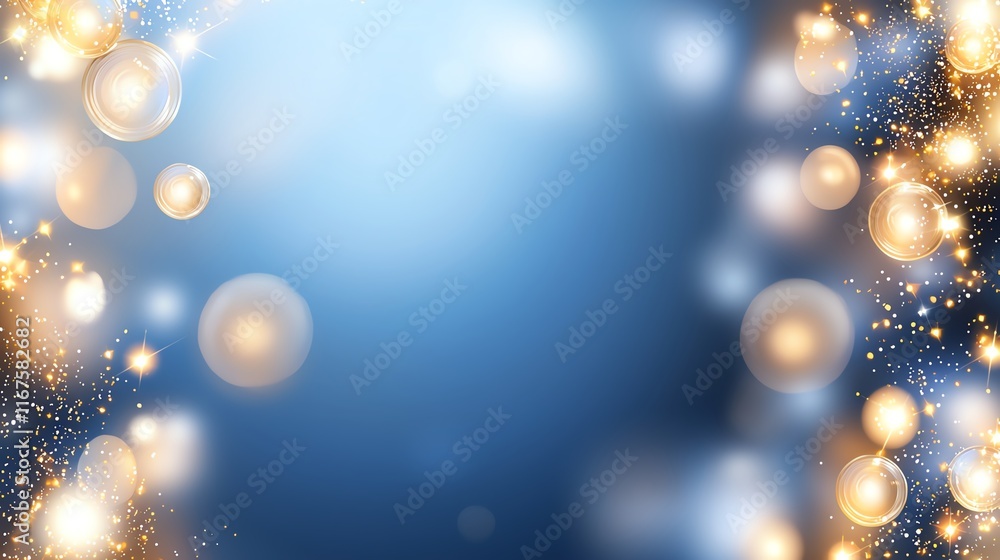 Poster bright bokeh lights create a dazzling and magical effect on a soft blue background, perfect for fest