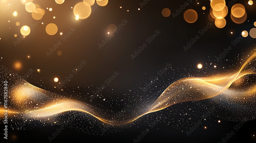 Poster elegant abstract background with golden wave lines and bokeh lights. perfect for festive designs, in