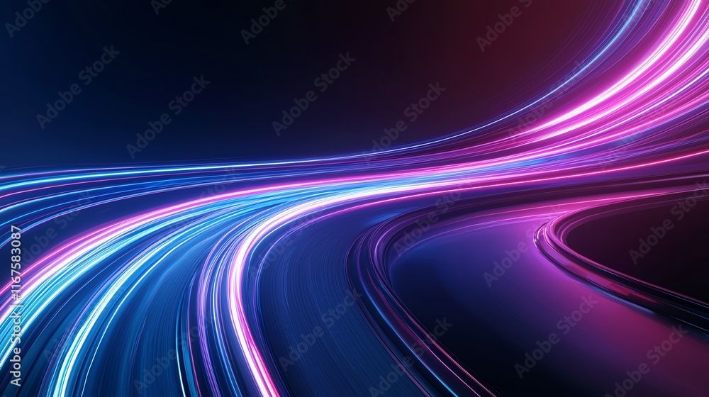 Poster dynamic neon lights curve with futuristic glow