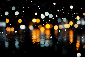 Abstract Bokeh Landscape background, with reflective water surface, with a serene and festive feel