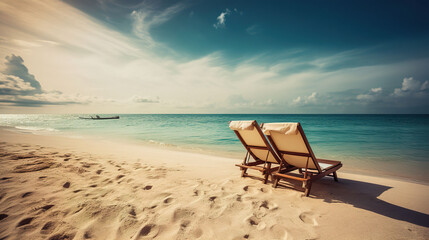 Fototapeta premium Empty Beach Chairs Under a Sunny Sky