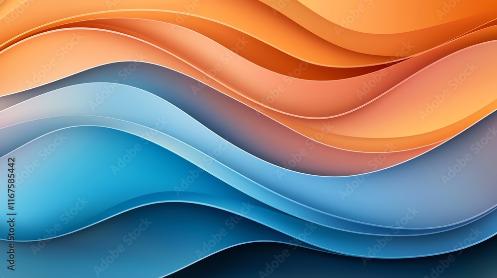 Poster abstract wave pattern in vibrant orange and blue hues, creating a dynamic and fluid visual effect. i