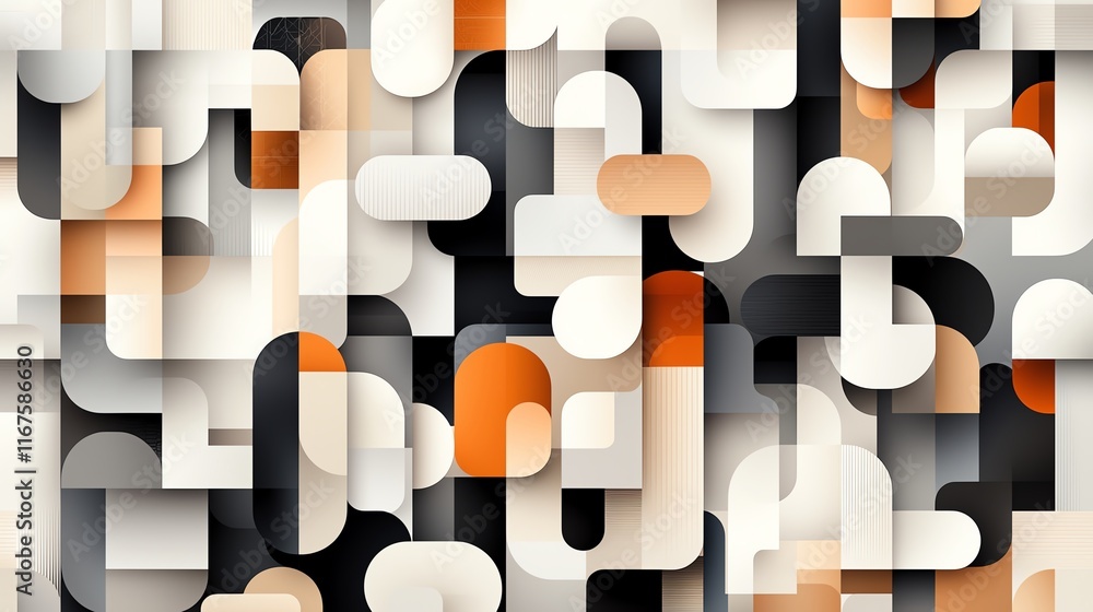 Poster abstract geometric pattern with layered shapes in earthy tones, creating a modern and dynamic visual