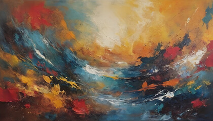 Abstract painting background showing colorful brushstrokes creating dynamic composition