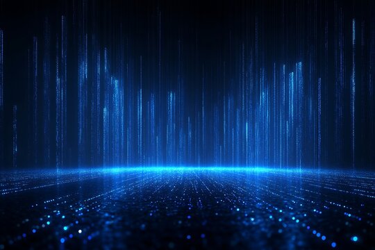 Blue Digital Rain Falling Lights Scene