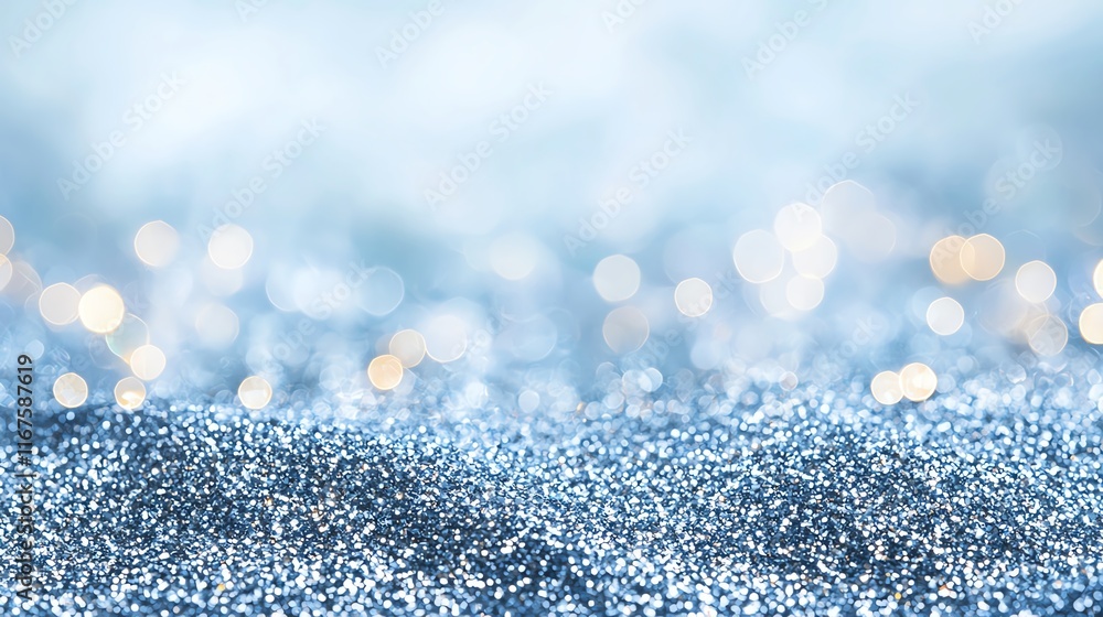 Poster blurred image of sparkling blue glitter with a bokeh effect, creating a dreamy, festive backdrop. id