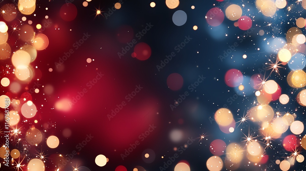 Poster a stunning abstract background featuring vibrant red and gold bokeh lights on a dark backdrop, perfe