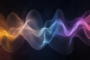 Obraz premium Colorful glowing wave-like lines on a dark background, forming a dynamic abstract composition.