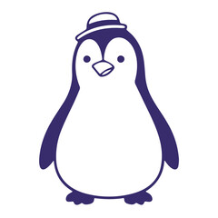 A cute cartoon penguin wearing a hat , with a simple and minimalist design