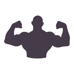 A silhouette of a muscular male with arms raised