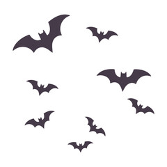 Silhouettes of bats flying against a white background