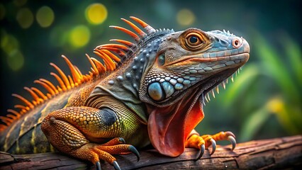 Fototapeta premium Vibrant iguana basking on a branch