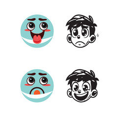 Cartoon faces. Expressive eyes and mouth