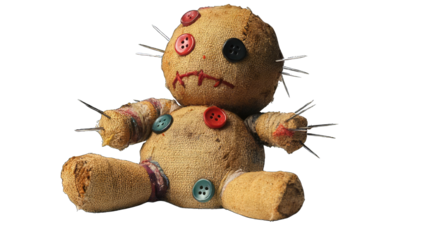 Handmade Voodoo Doll With Pins Against a PNG Background