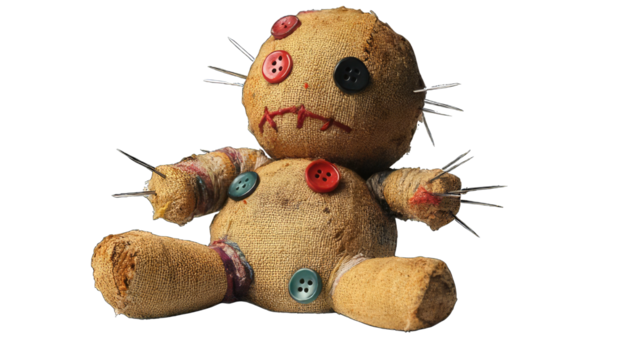 Handmade Voodoo Doll With Pins Against a PNG Background