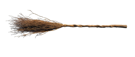 Rustic Handmade Broomstick with Natural Twigs on PNG Background