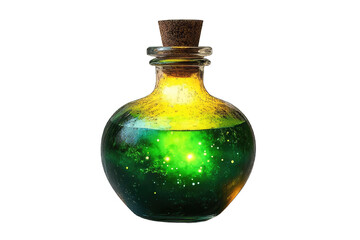 Green Potion in a Glass Bottle With Cork Against PNG Background