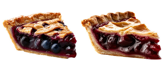 two slices of blueberry and cherry pie isolated on a transparent background