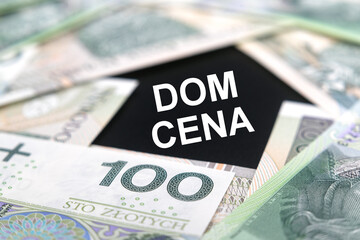 House purchase price, house symbol, Polish money - hundred zlotys.
