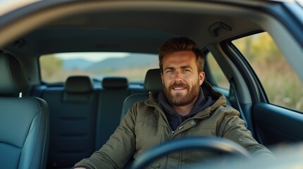 Male cameraman with camera in car