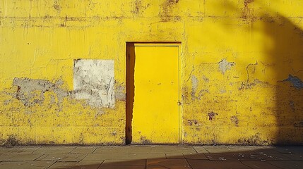 Naklejka premium Yellow Wall With Peeling Paint And A Yellow Door