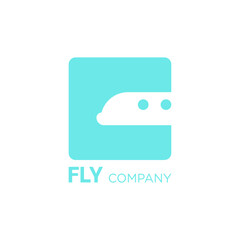 The logo is made in a modern minimalist style. It has a square shape with soft rounded corners and is presented in light blue. Inside the square there is a stylized illustration of an airplane