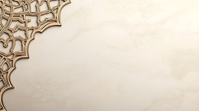 Intricate Wooden Mandala on Beige Marble Background