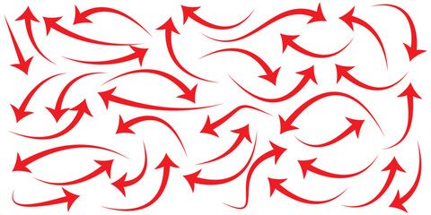 Red arrow icon on white background. flat style. arrow icon for your web site design, logo, app, UI. arrow indicated the direction symbol. curved arrow sign. Red curve arrow icon vector set.