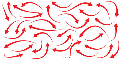 Red arrow icon on white background. flat style. arrow icon for your web site design, logo, app, UI. arrow indicated the direction symbol. curved arrow sign. Red curve arrow icon vector set.