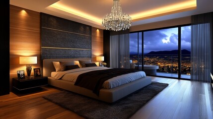 Luxury bedroom.  king-size bed.  Designer furniture