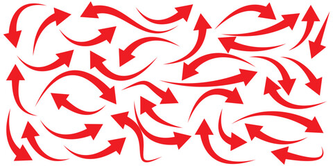 Red arrow icon on white background. flat style. arrow icon for your web site design, logo, app, UI. arrow indicated the direction symbol. curved arrow sign. Red curve arrow icon vector set.