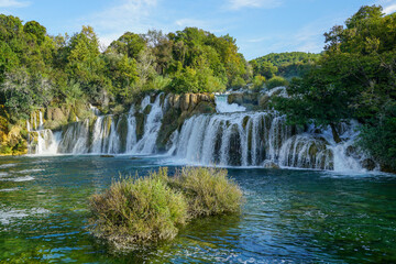 Obraz premium Beautiful scenic Krka river waterfall landscape, Krka National Park in Dalmatia region, Croatia