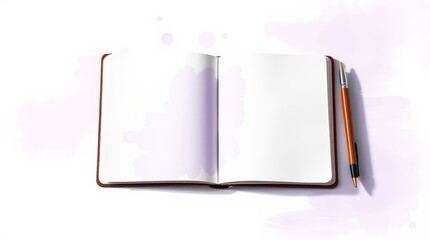 Blank notebook with pen on abstract watercolor background