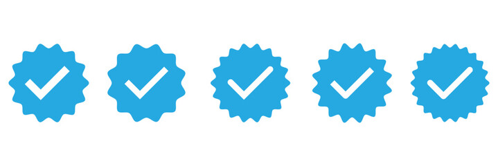 Verified badges. Verified badge vector icons. Verification symbol set. Social media account verification icons. Blue check mark icon. Profile verified badge. EPS 10