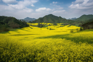 Stunning Yellow Flower Field in the Mountains